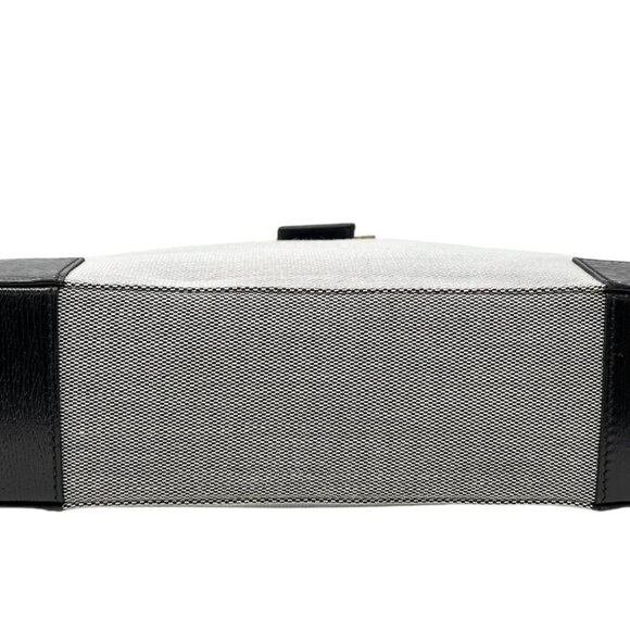 GUCCI Vintage G Square Logo Shoulder Bag Gray Black Cotton Leather [103945] - Picture 7 of 12